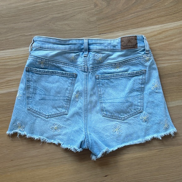 Embroidered Flower Light Blue Denim Shorts - Picture 3 of 3